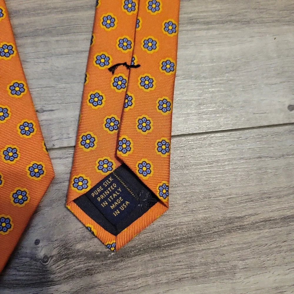 Brooks Brothers Necktie Makers Silk USA Geometric Floral Orange Blue Preppy 59